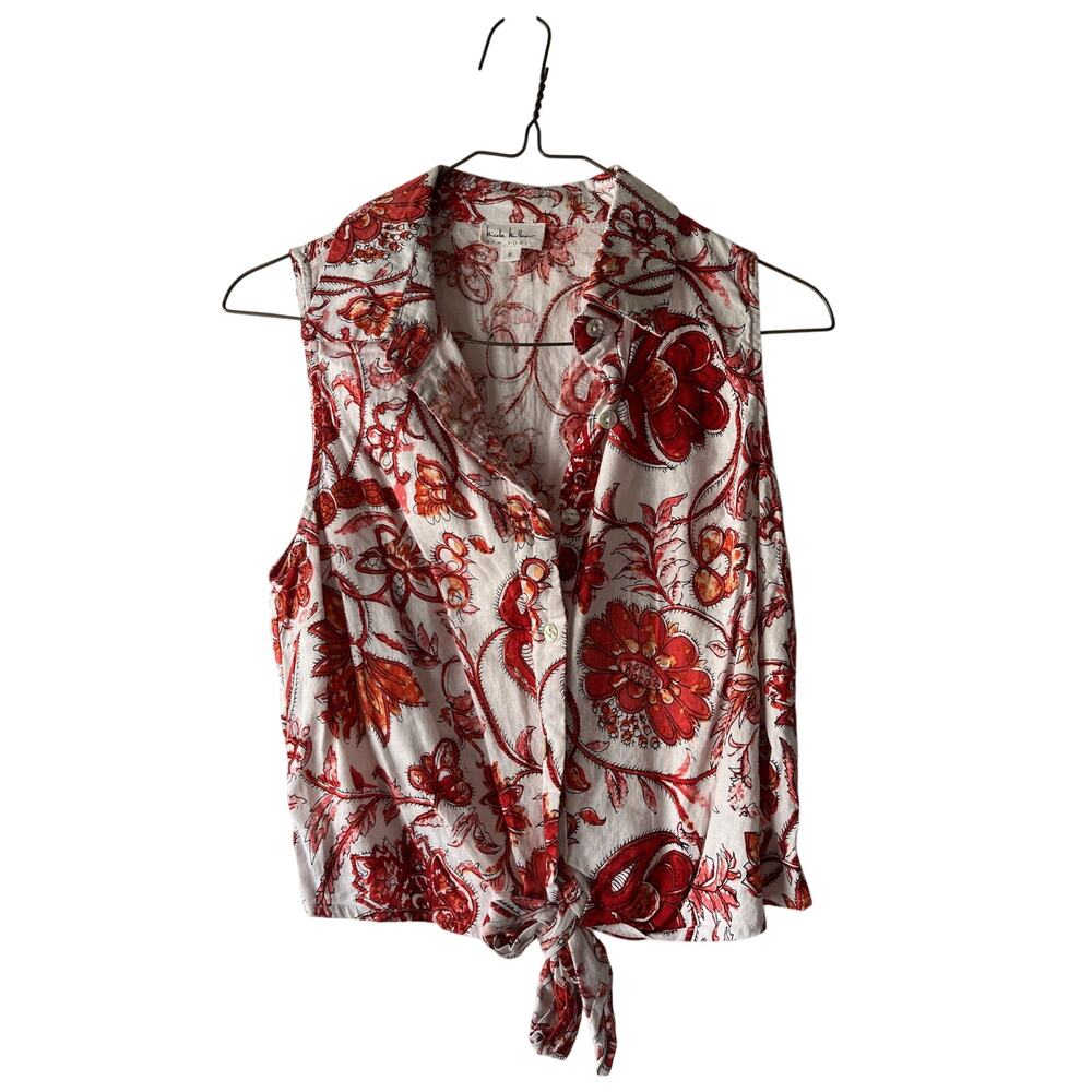 Nicole Miller Red Tie Front Button Down Blouse Size Small